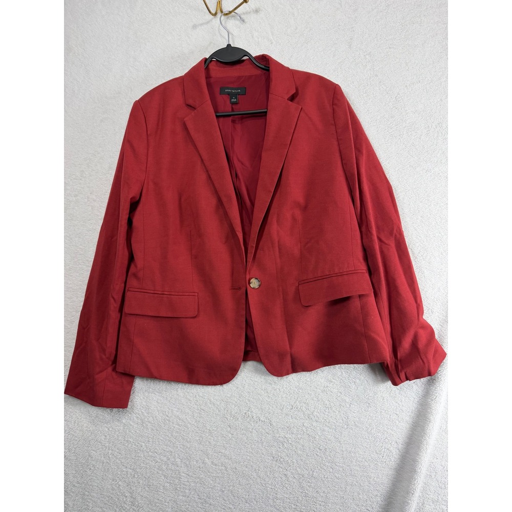 Ann Taylor Womens Red Wool Blend Single Button Blazer Jacket Size 10